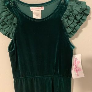 Little Girls 4-6X Round Neck Ruffle Cap Sleeve Velvet Jumpsuit